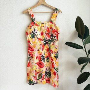 Farm Rio Womens Frutas Linen Mini Dress Medium Tropical Vacation Resort Colorful